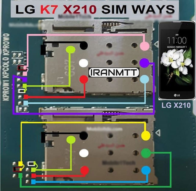 مسیر سیم کارت LG K7 X210