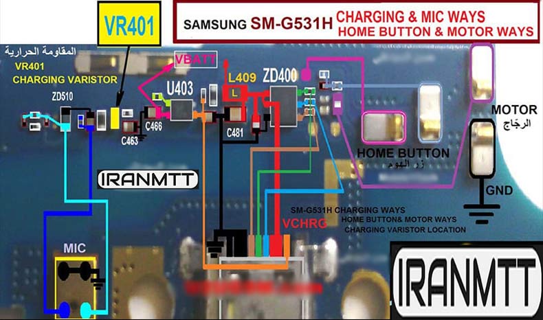مسیر شارژ/میکروفن/ویبره/کلید هوم سامسونگ Grand Prime G531h