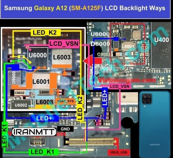 مسیر بک لایت سامسونگ A12 A125F