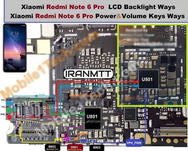 مسیر کلید Redmi Note 6 Pro