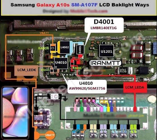 مشکل بک لایت A10s A107F