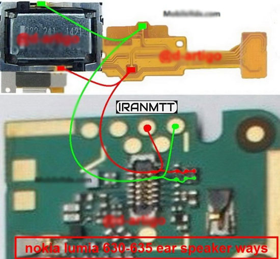 مسیر اسپیکر گوشی Nokia Lumia 630-635